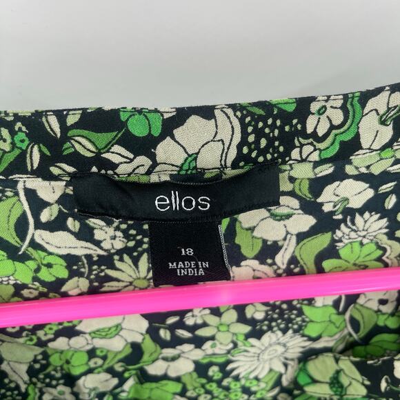 Ellos Dress Size 18 Green Black Floral Print Notch Neck Empire Puff Sleeve Plus - Picture 4 of 15